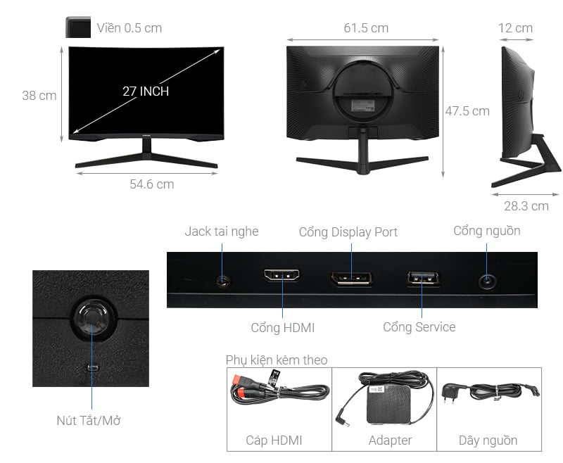 Thông số kỹ thuật LCD Samsung Gaming 27 inch WQHD 144Hz 1ms/HDR10 (LC27G55TQWEXXV)