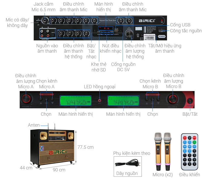 Thông số kỹ thuật Loa điện Karaoke Birici MX-700 450W