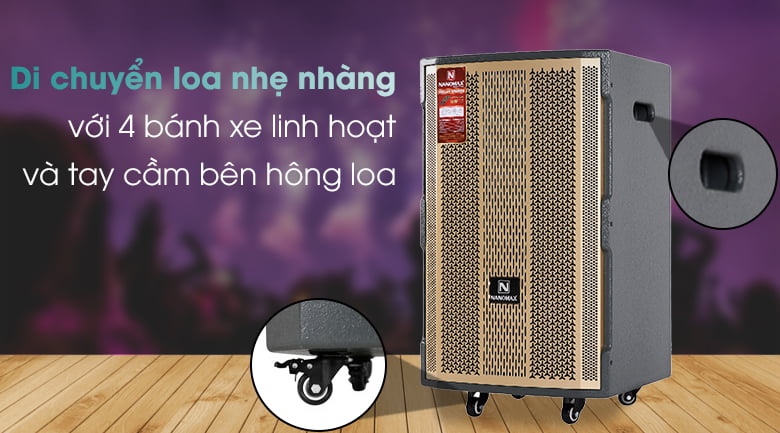 Loa kéo Karaoke Nanomax S-1000 450W - Tay cầm và bánh xe