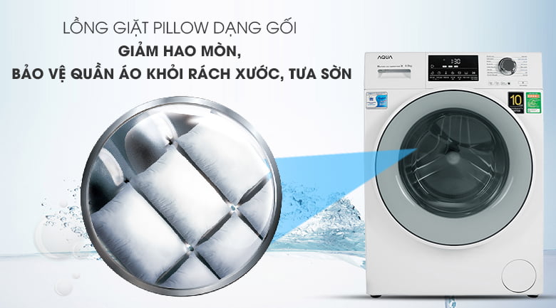 Lồng giặt Pillow bằng thép chống gỉ - Máy giặt Aqua Inverter 8.5 kg AQD-D850E W