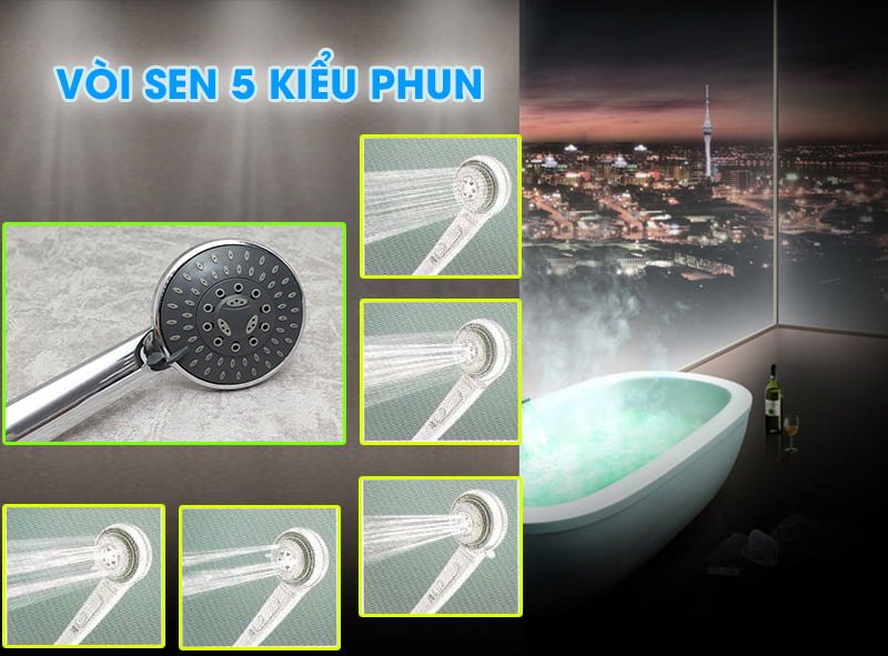 Vòi sen có 5 kiểu phun Vòi sen có 5 kiểu phun