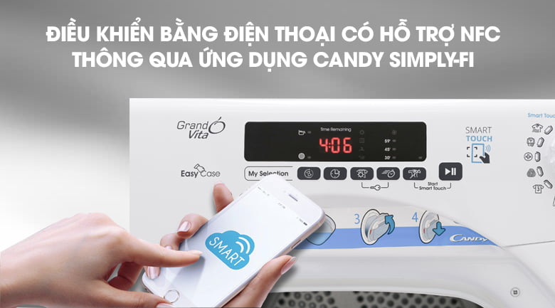 Hỗ trợ điều khiển bằng Smartphone - Máy sấy Candy 10 Kg GVS C10DE-S