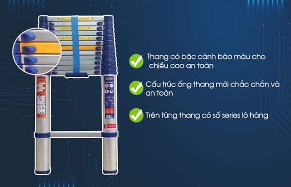 Thang nhôm rút đơn Nikawa NK-48NS có bậc cảnh màu cho chiều cao an toàn Thang nhôm rút đơn Nikawa NK-48NS có bậc cảnh màu cho chiều cao an toàn