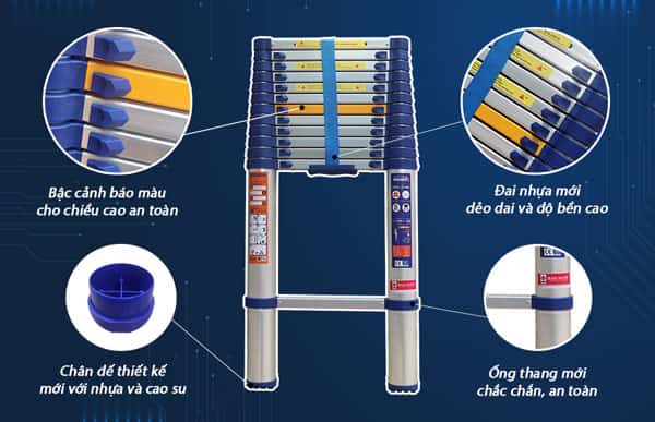 Các chi tiết cải tiến mới của thang nhôm rút Nikawa NK-48NS Các chi tiết cải tiến mới của thang nhôm rút Nikawa NK-48NS