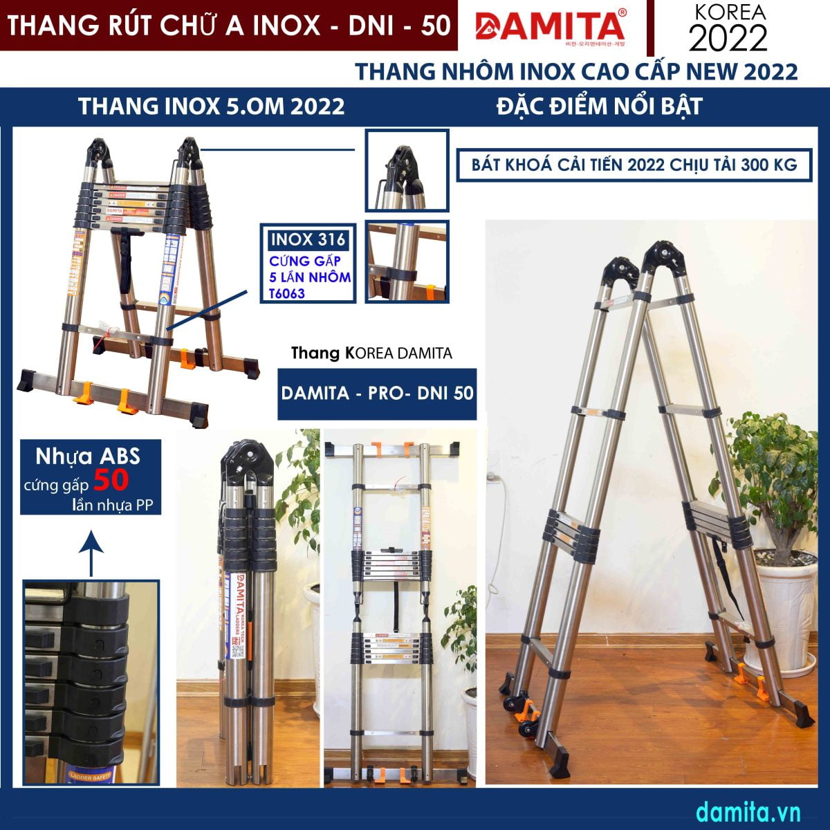 Thang Rút Đôi Chữ A INOX DNI-38 rút gọn mới 2022 inox 316 - Công ty ...